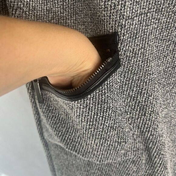 Ann Taylor Gray Tweed Scoop Neck Dress Faux Leather Pocket‎ Trim Womens Medium - Picture 7 of 10